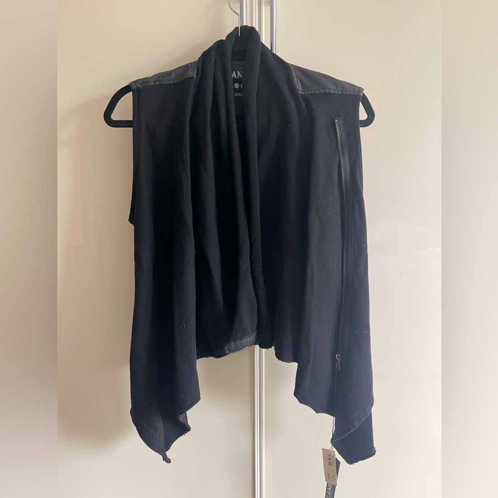 Vegan Leather and knit draped front waistcoat by BLANKNYC